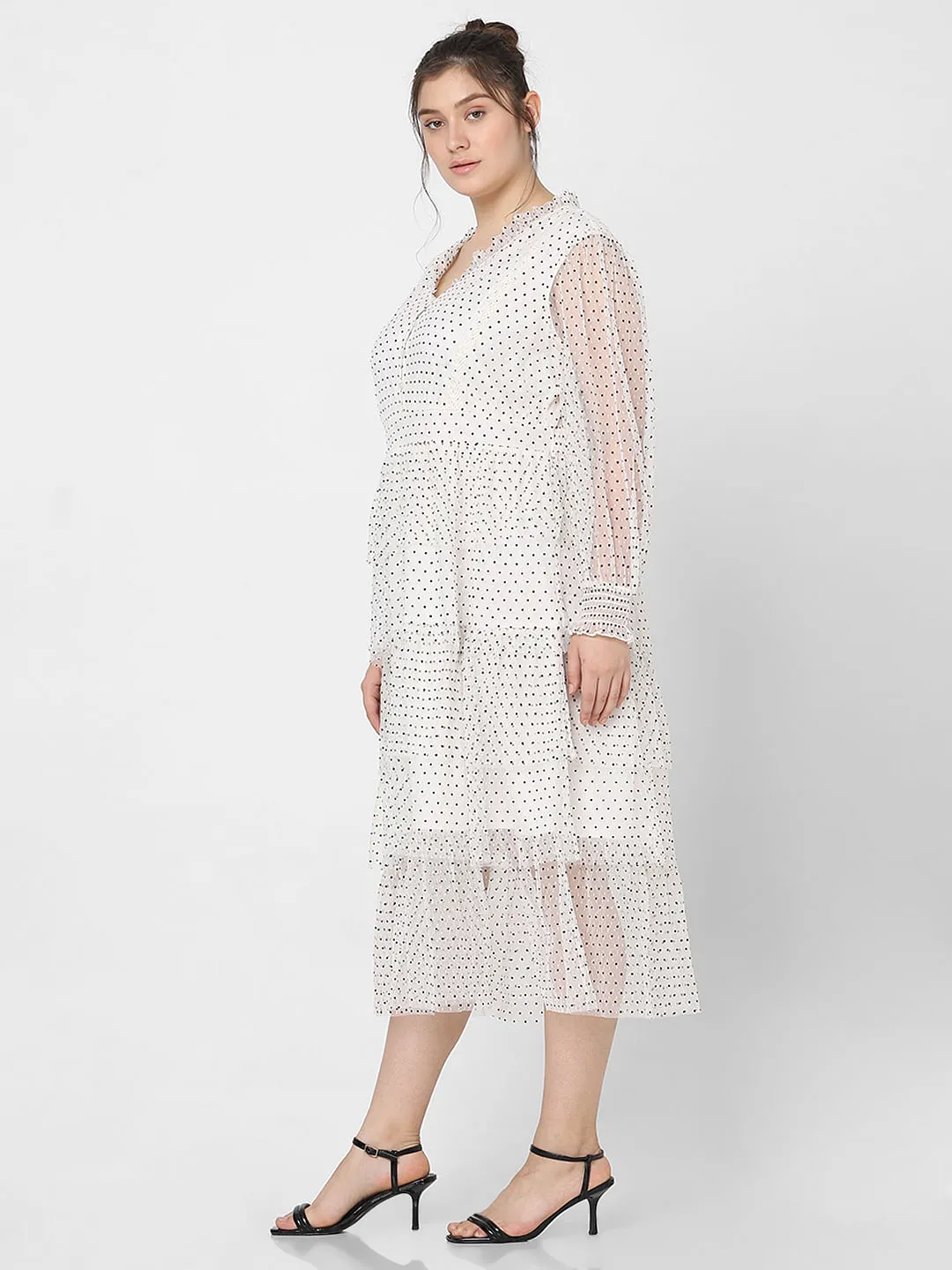 Curve White Polka Dot Fit & Flare Dress