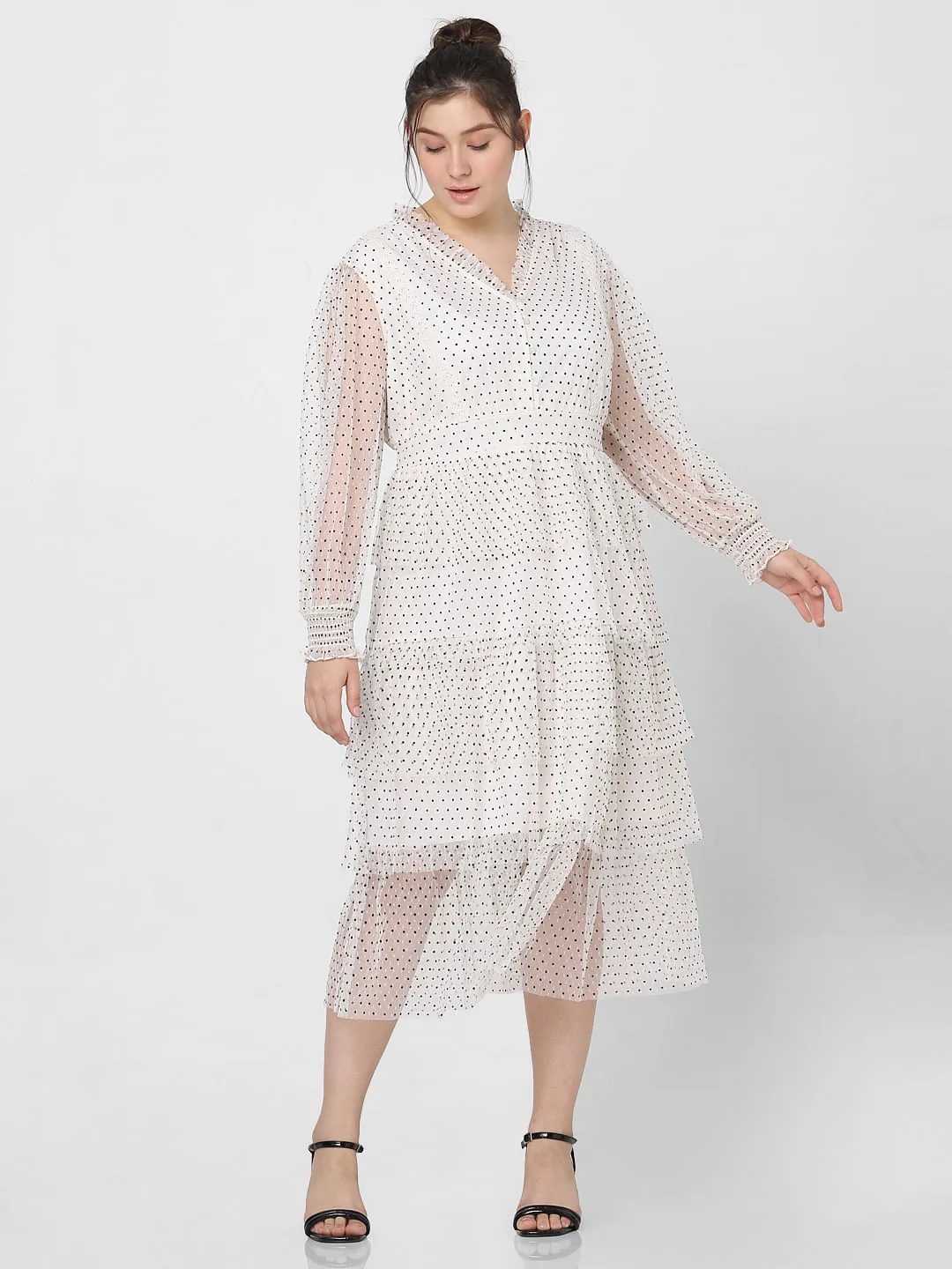 Curve White Polka Dot Fit & Flare Dress