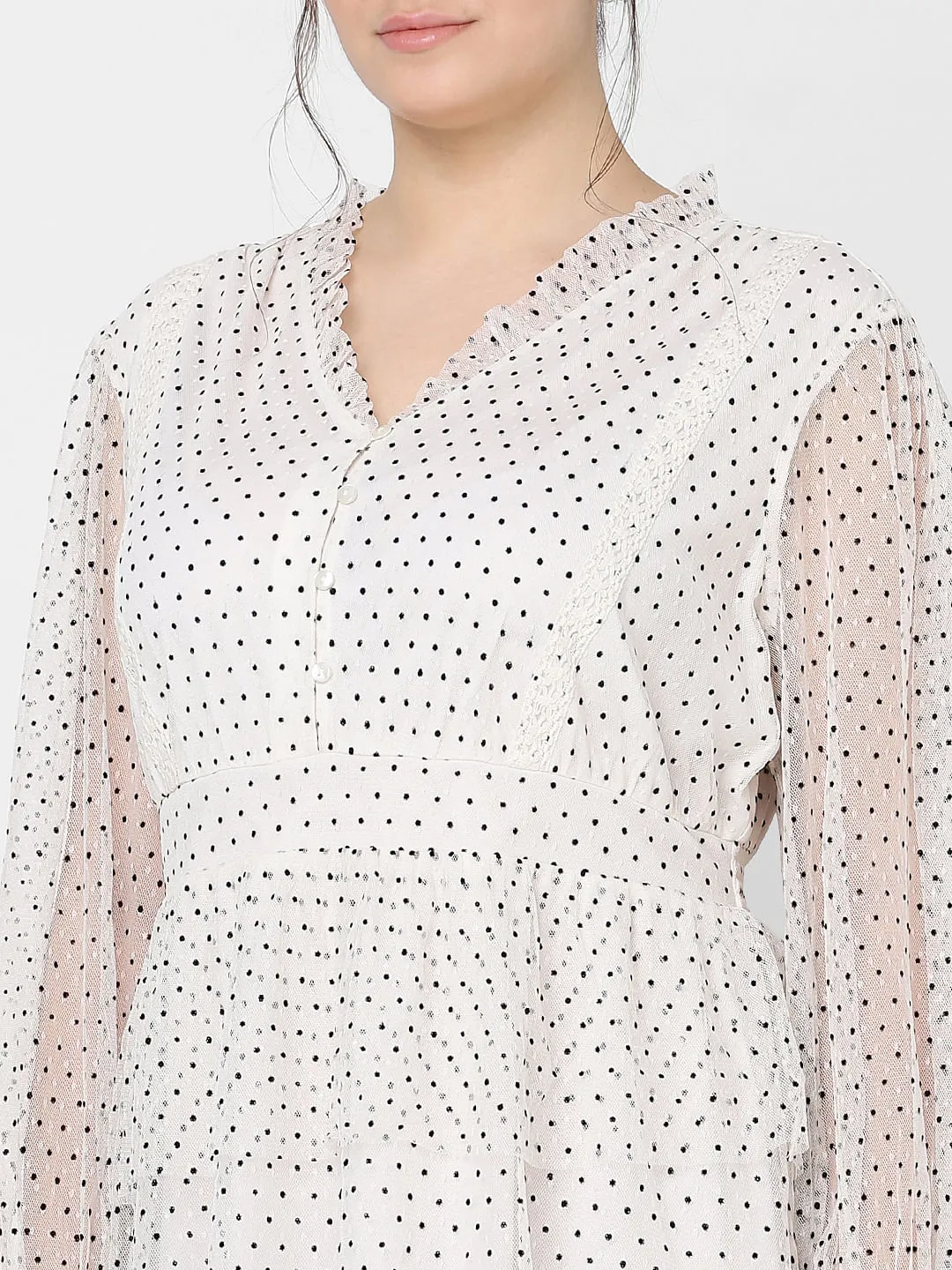 Curve White Polka Dot Fit & Flare Dress