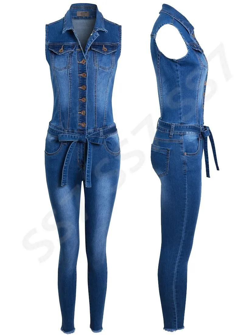 Denim Stretch Jumpsuit, Sizes 6 to 14