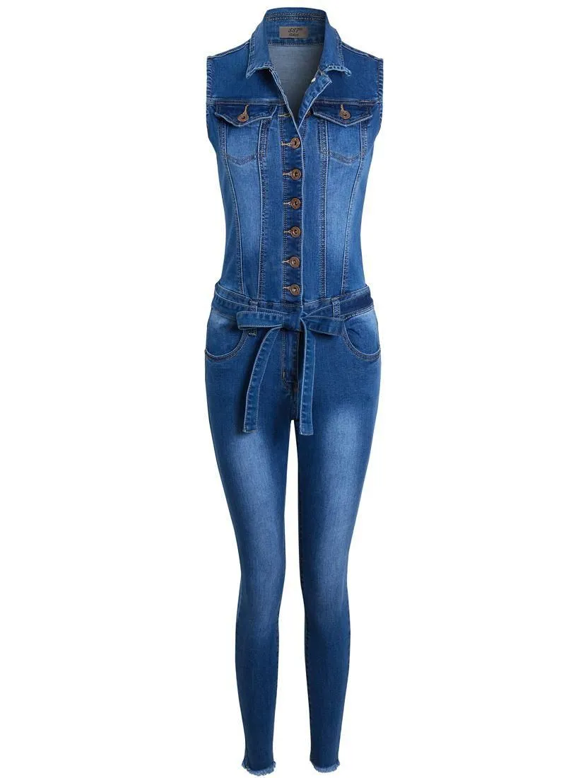 Denim Stretch Jumpsuit, Sizes 6 to 14