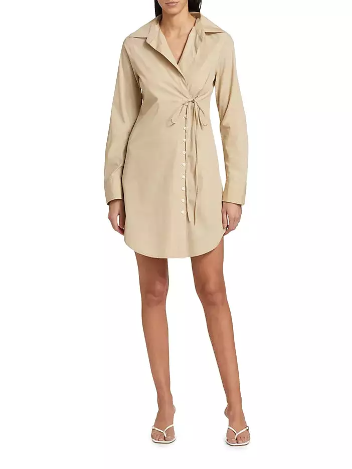 Derek Lam 10 Crosby Cindy Long Sleeve Shirt Dress Safari