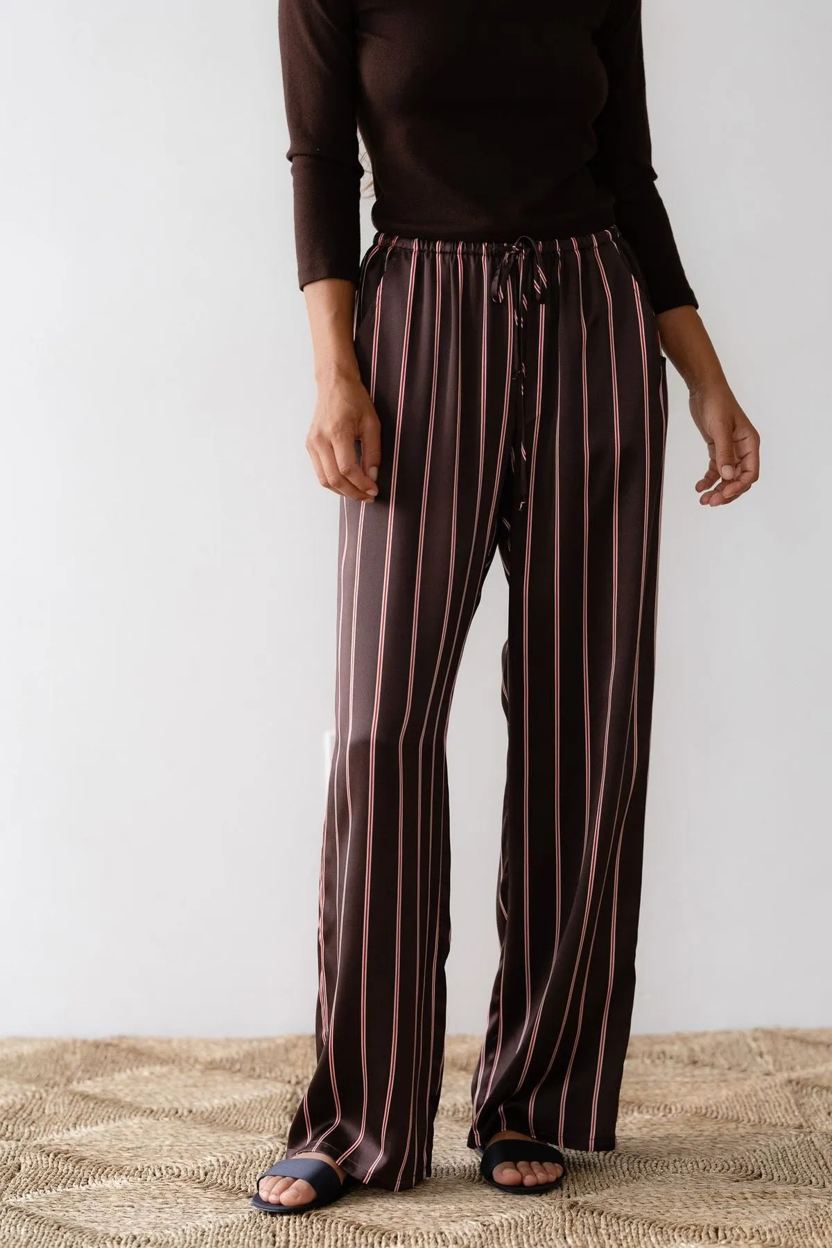 Donni Silk Pinstripe Drawstring Pant