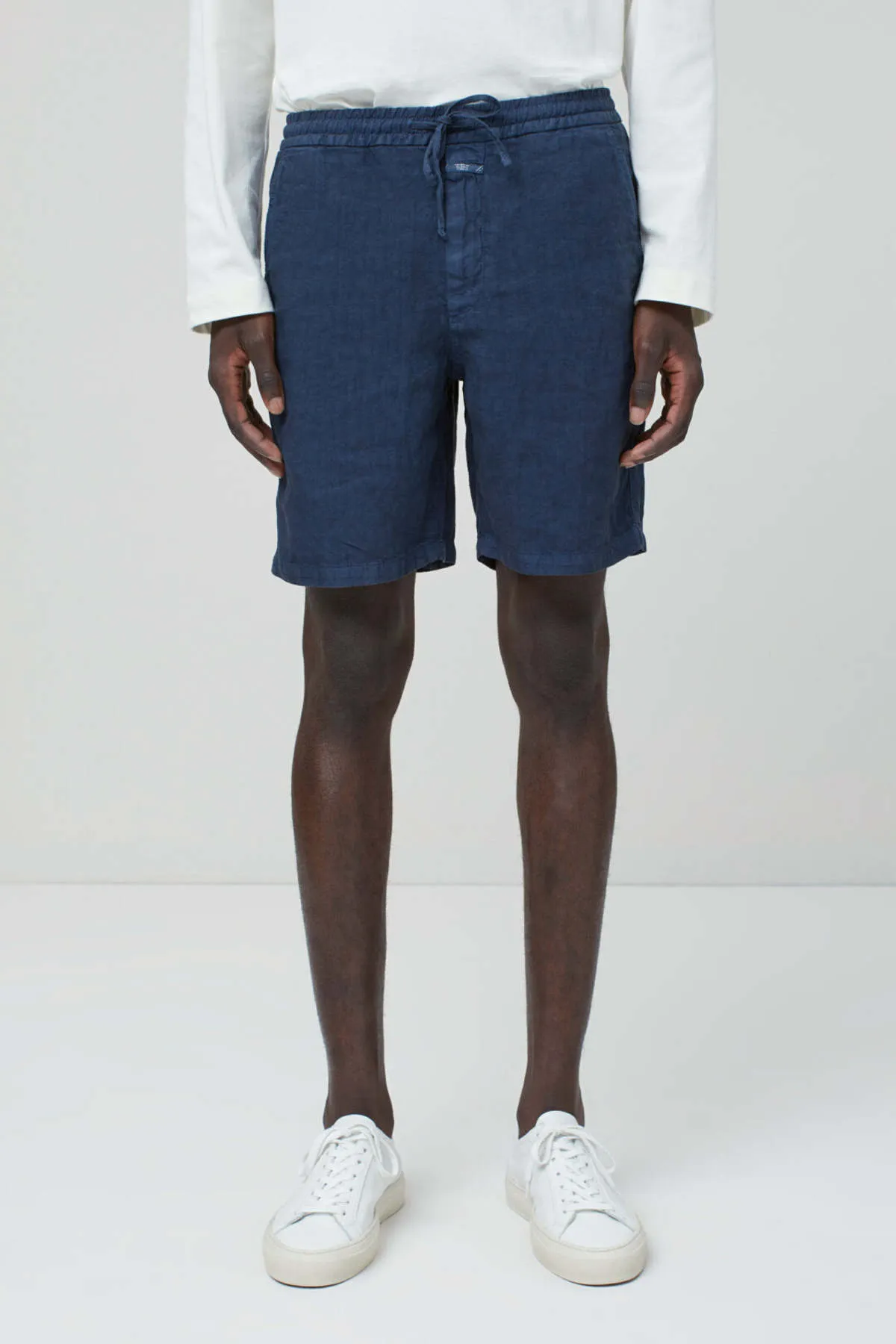 Drawstring Linen Shorts - Black Navy