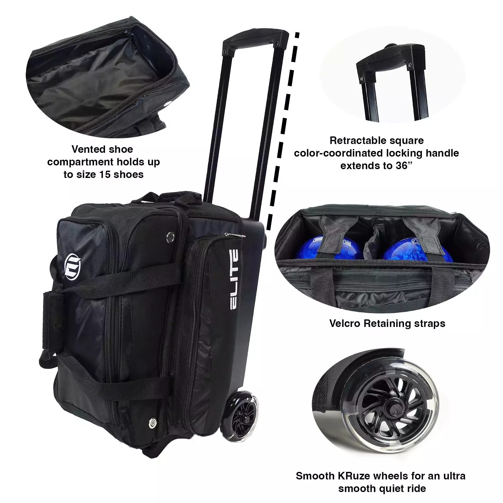 ELITE Deluxe Double Roller Bowling Bag Black