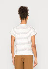 Esprit SS High Neck Striped Tee in Off White