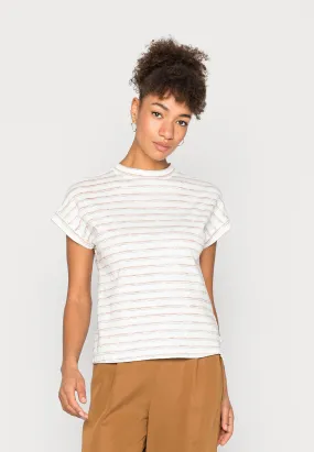 Esprit SS High Neck Striped Tee in Off White