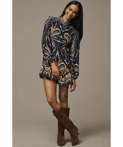 FarmRio Pineapple Ikat Long-Sleeve Raglan Mini Dress