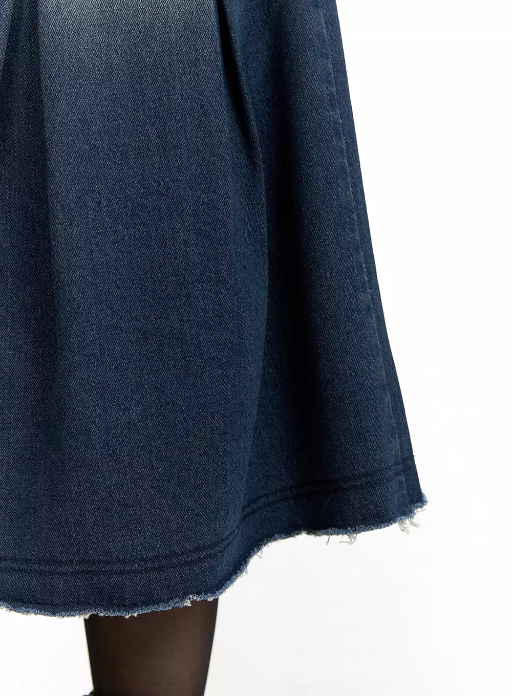 Flare Pleated Midi Denim Skirt CM413