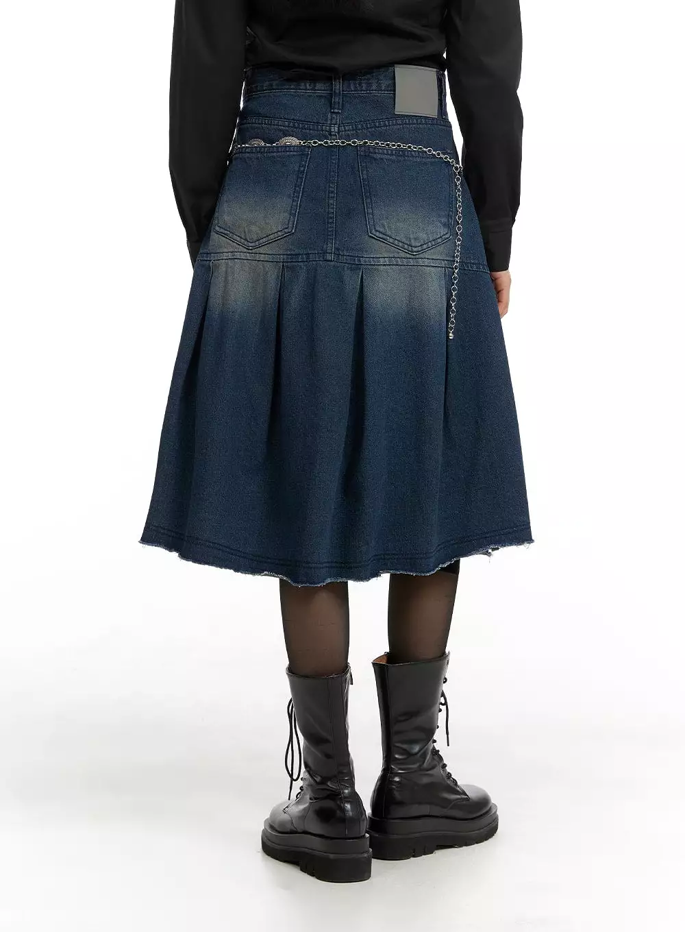 Flare Pleated Midi Denim Skirt CM413