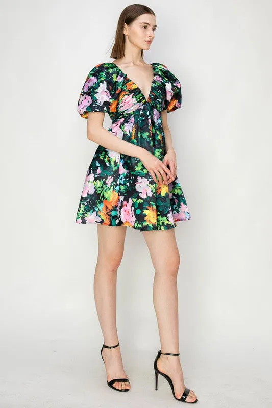 Floral Puff Mini Dress