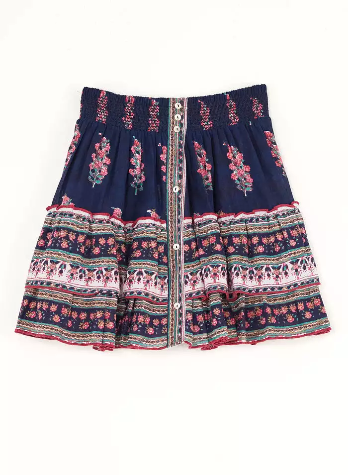 Flori Navy Print Cotton Mini Skirt