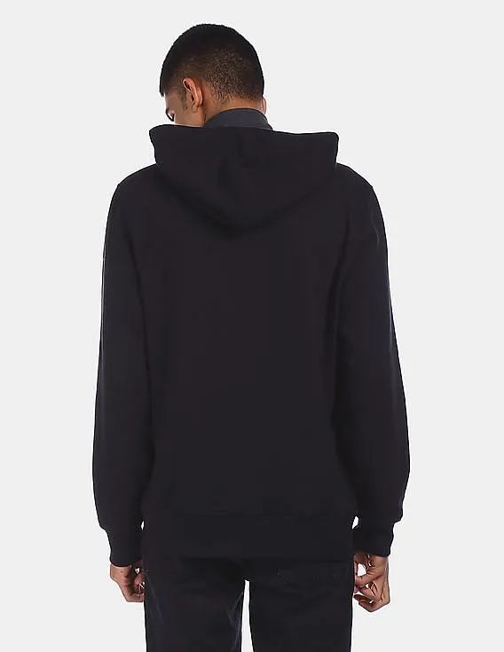 GAP Men Black Zip-Up Solid Drawstring Hooded Sweatshirt