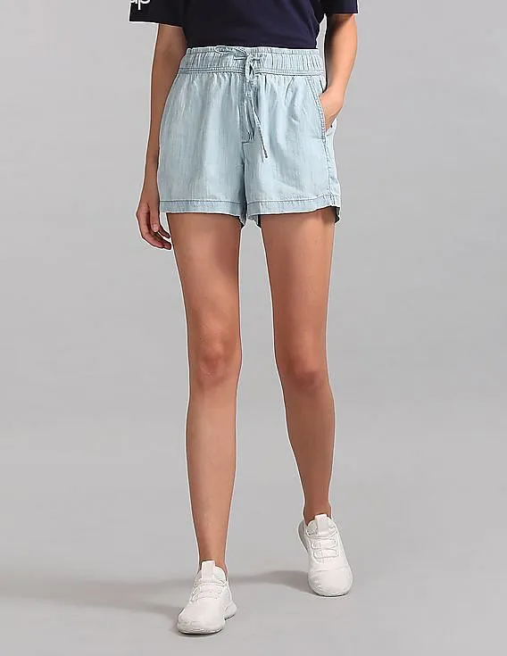 GAP Women Blue 3.5" Drawstring Shorts in Tencel™