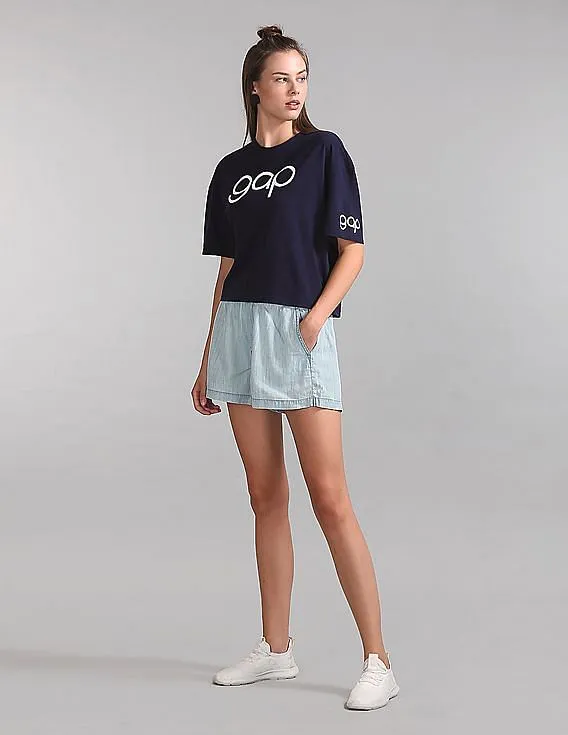 GAP Women Blue 3.5" Drawstring Shorts in Tencel™