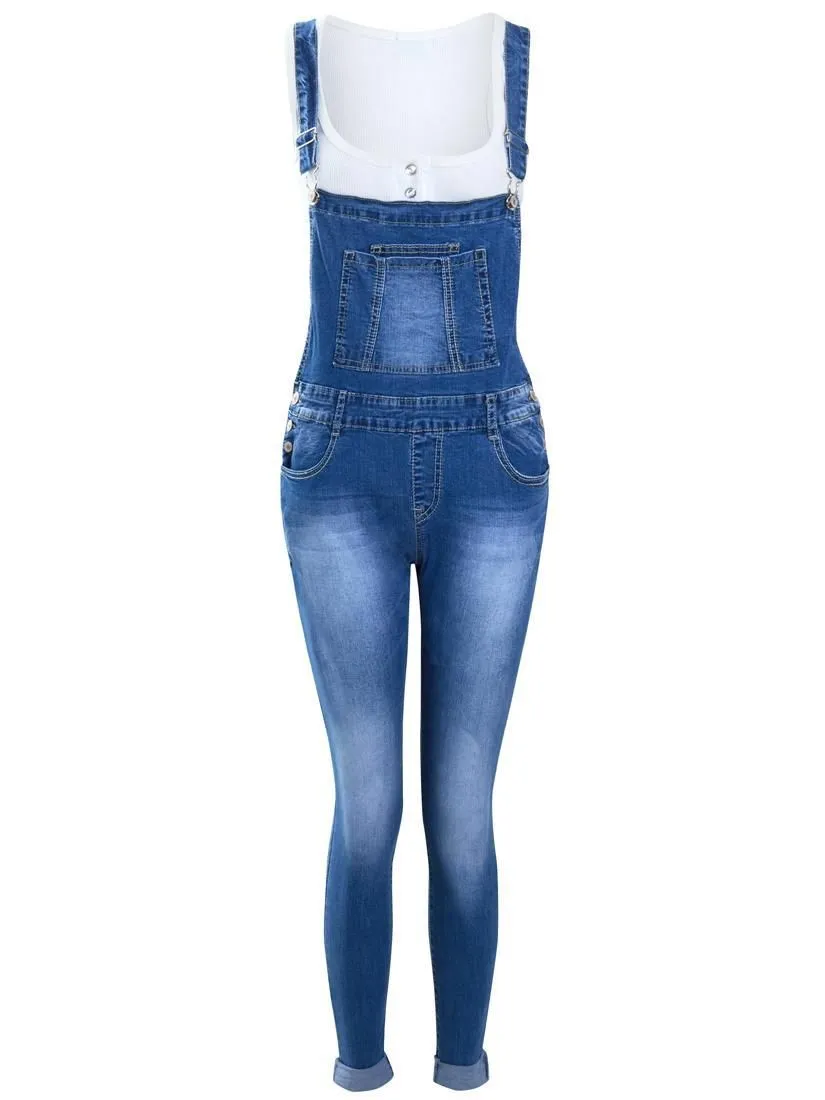 Girls Dungarees Jeans in stretch Denim, Ages 8 to 16 Years