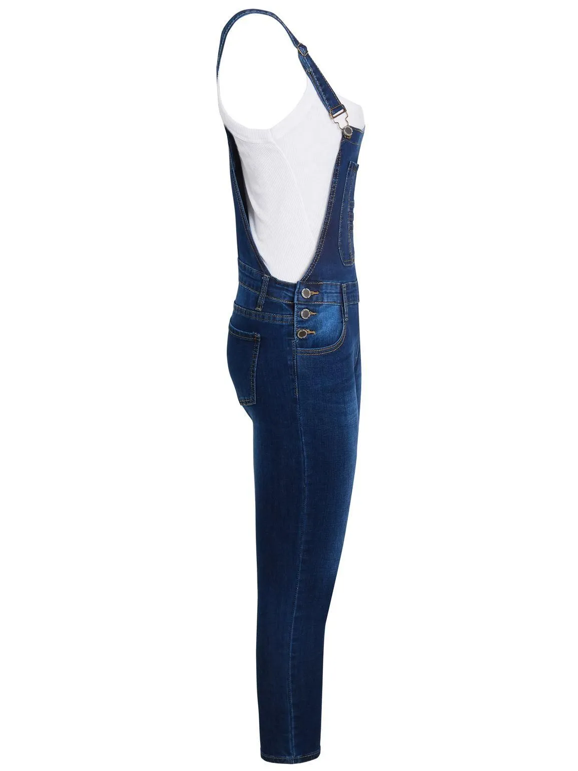 Girls Slim Fit Stretch Dark Denim Blue Dungarees, Ages 7 to 16 Years