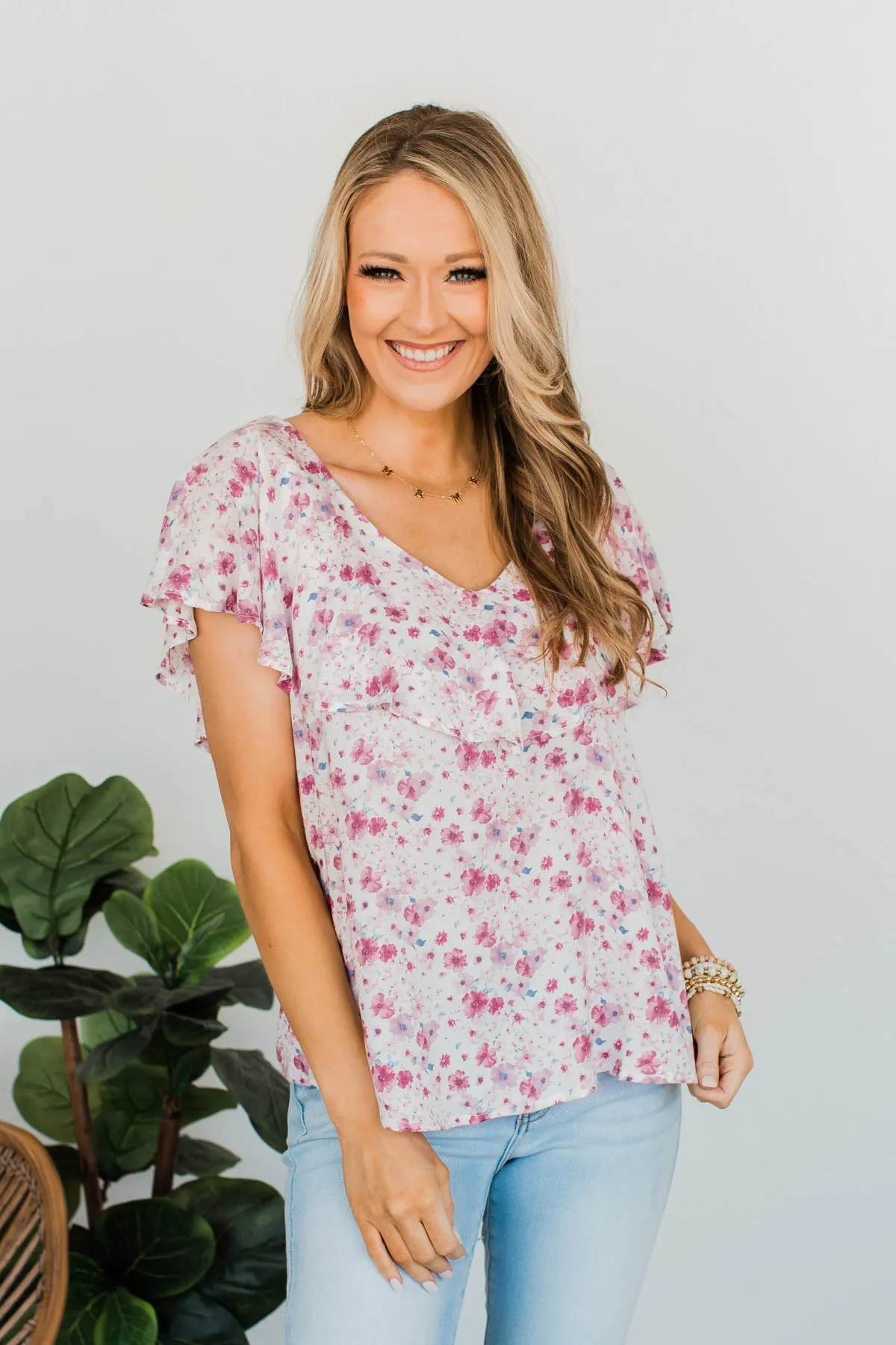 Glittering Petals Floral Blouse- Mauve & Lilac