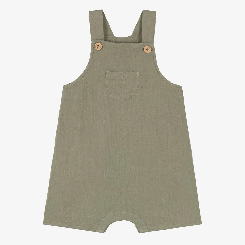 Green Cotton Baby Dungarees