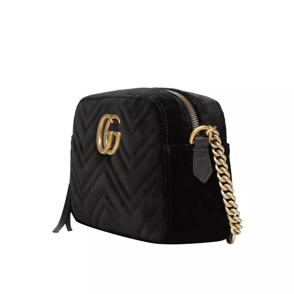 Gucci GG Marmont 447632 Women's Black Matelassé Velvet Mini Shoulder Bag (GG2079)