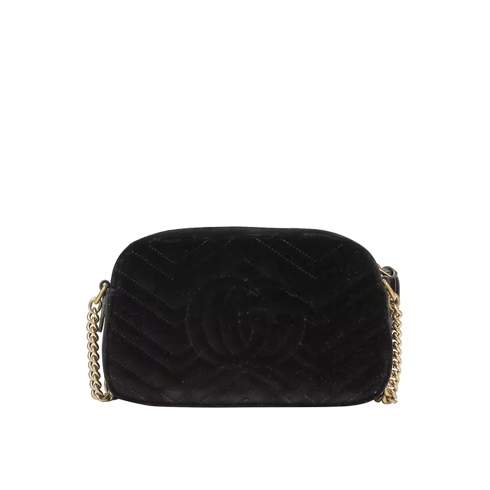 Gucci GG Marmont 447632 Women's Black Matelassé Velvet Mini Shoulder Bag (GG2079)