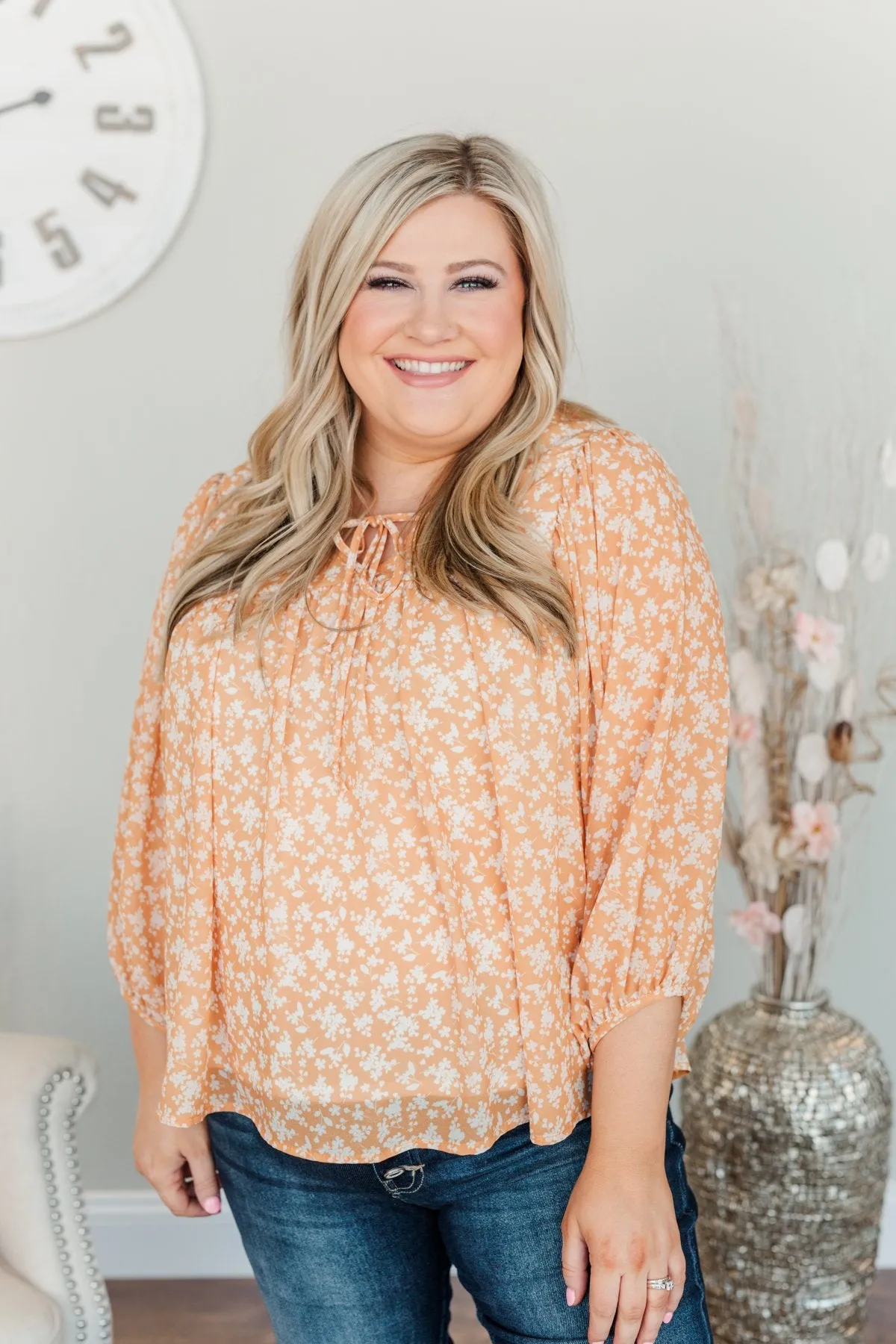 Head In The Clouds Floral Blouse- Soft Orange