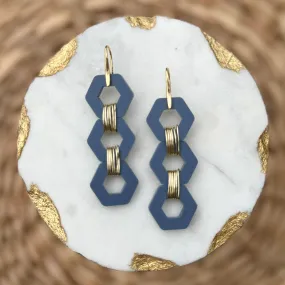 Hex Stacks - Denim - Acrylic Earrings