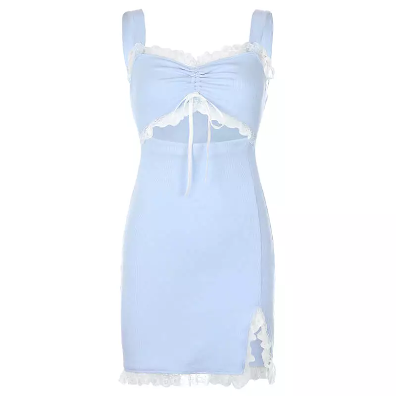 INS PASTEL BLUE LACE SEXY DRESS & KNIT SHIRT BY70189