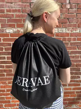 JERAVAE dance wear Large Carry All Bag Dance Shoe Bag with Backpack Pull Strings in Black with White Logo