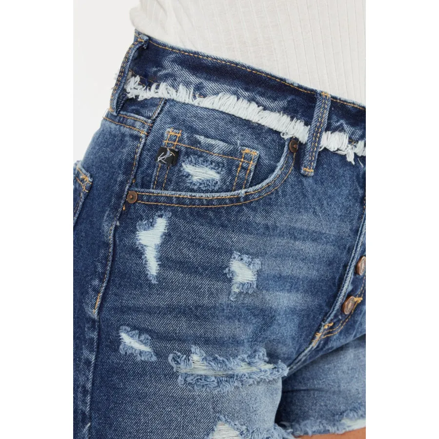 Kancan Distressed Button Fly Denim Shorts