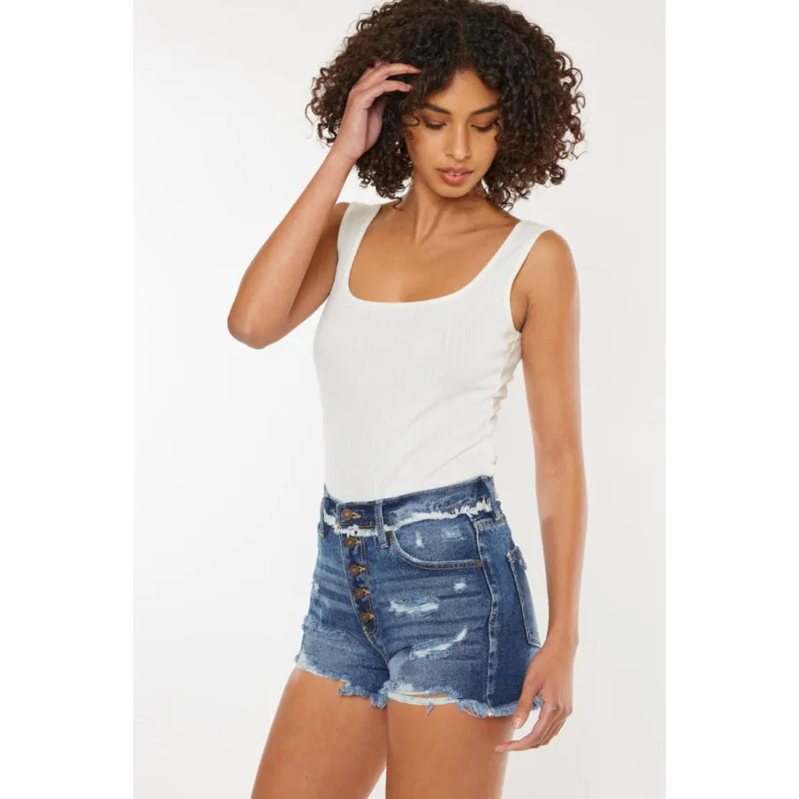 Kancan Distressed Button Fly Denim Shorts