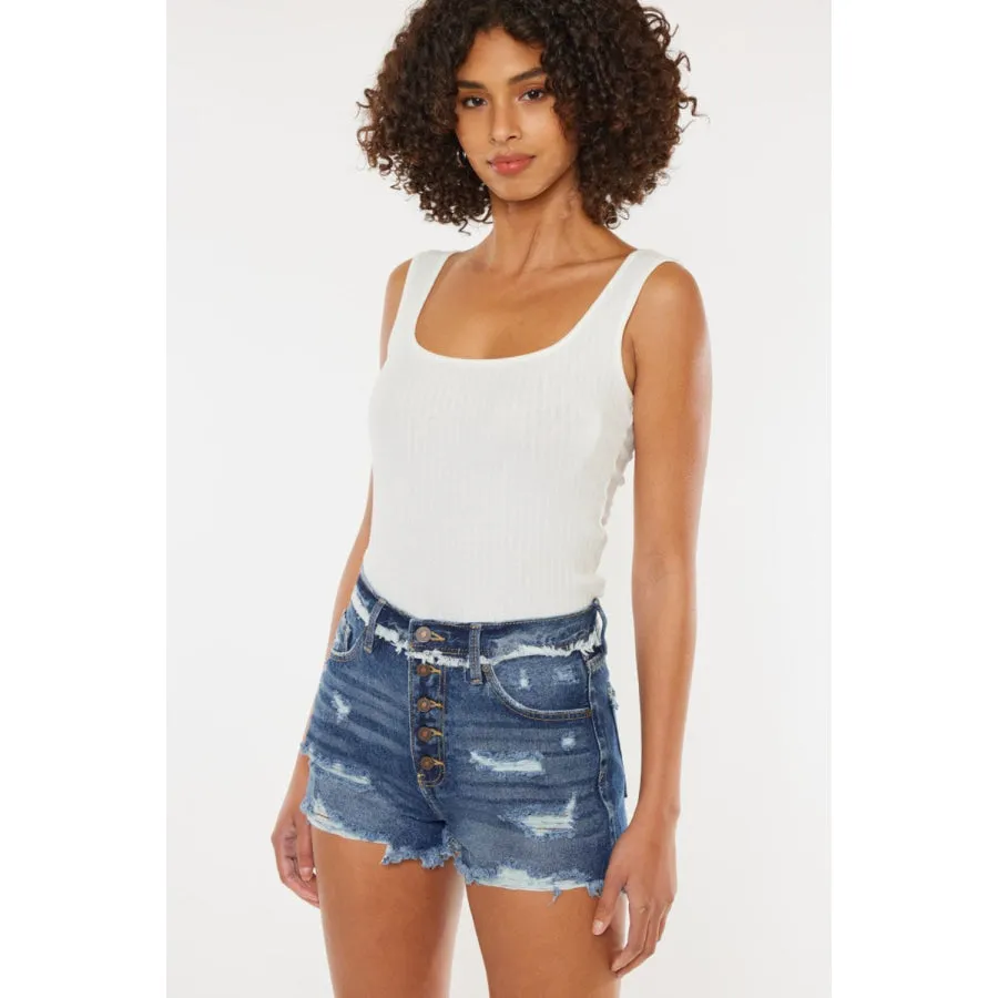 Kancan Distressed Button Fly Denim Shorts