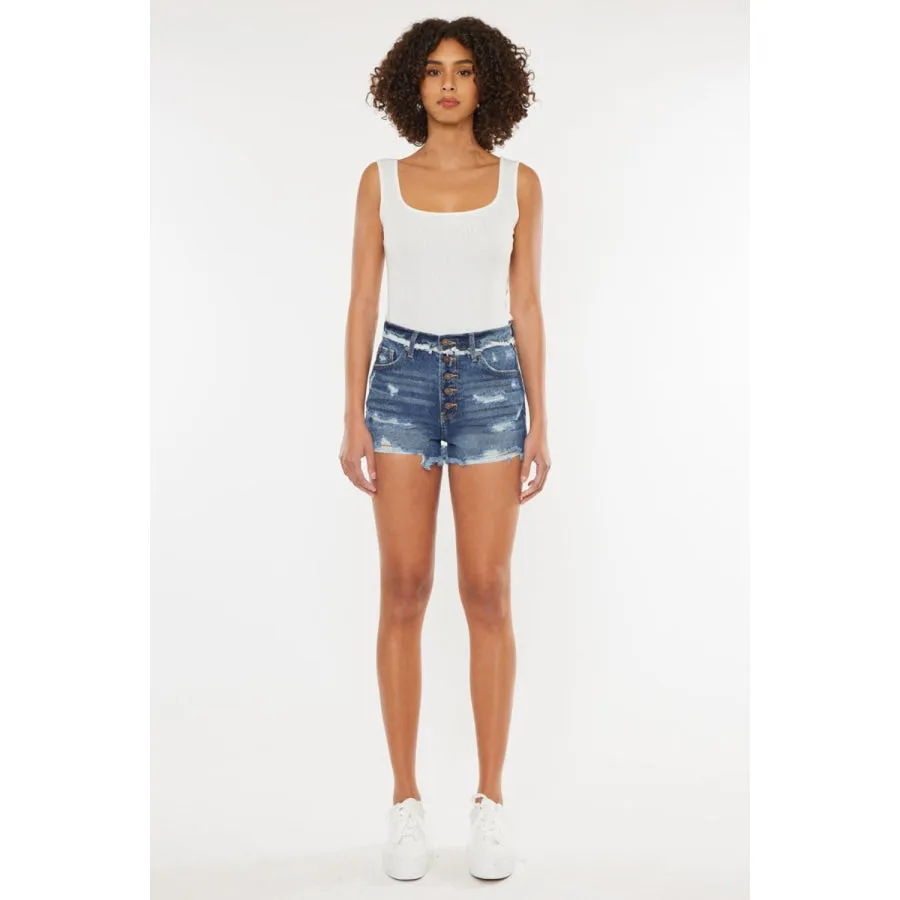 Kancan Distressed Button Fly Denim Shorts