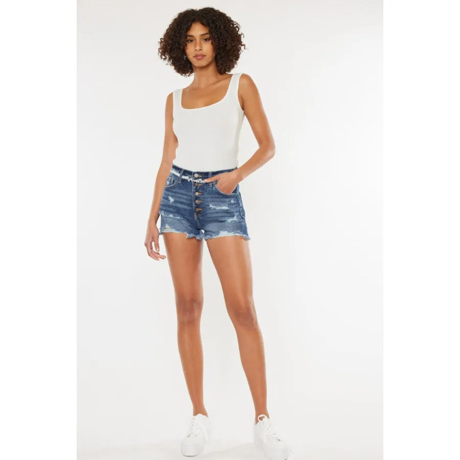 Kancan Distressed Button Fly Denim Shorts