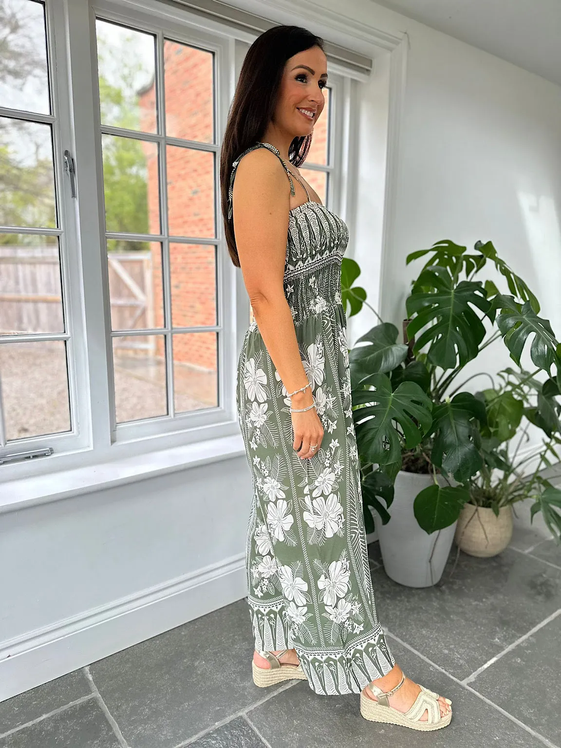 Khaki Flower Print Jumpsuit