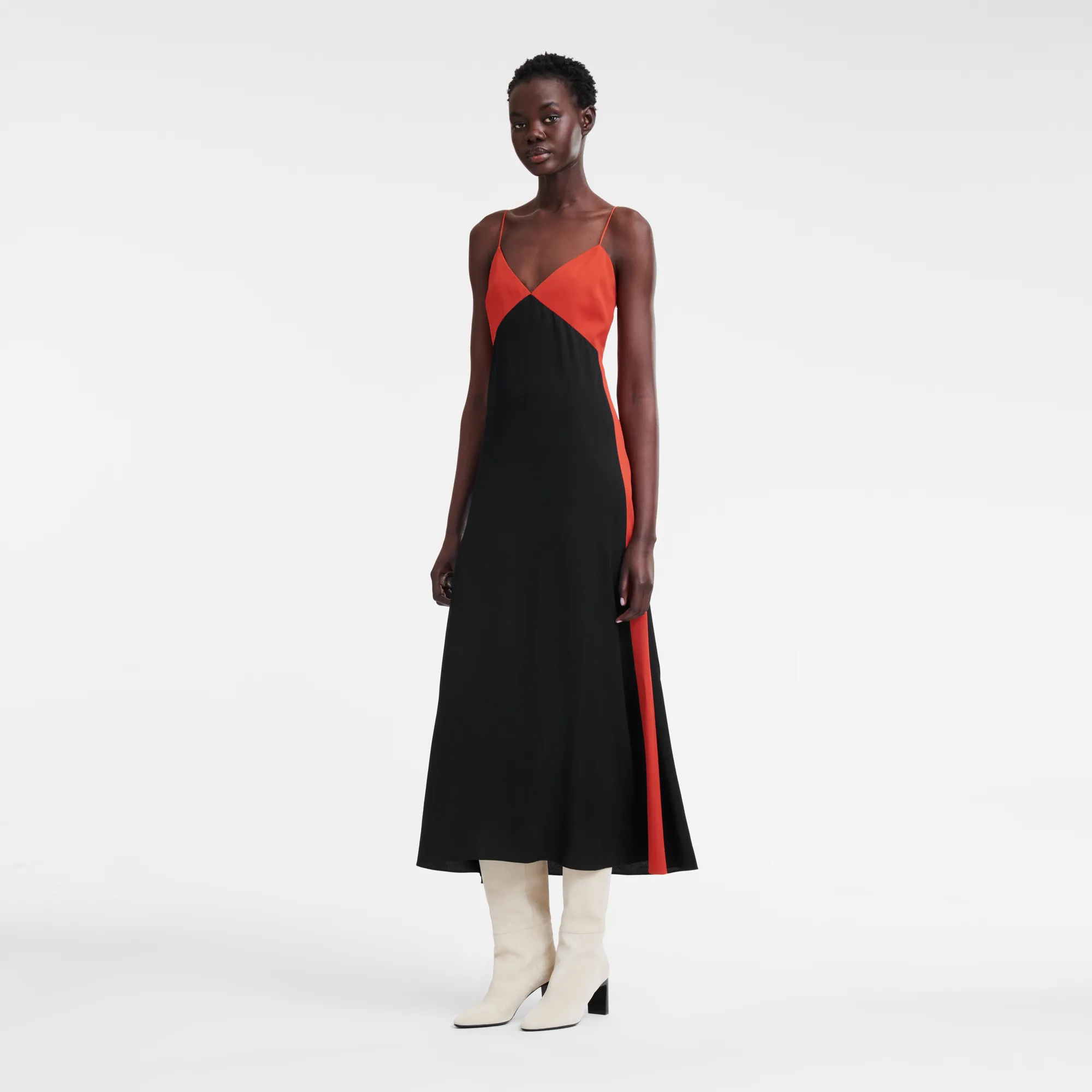 Long dress Paprika/Black - Fluid crepe