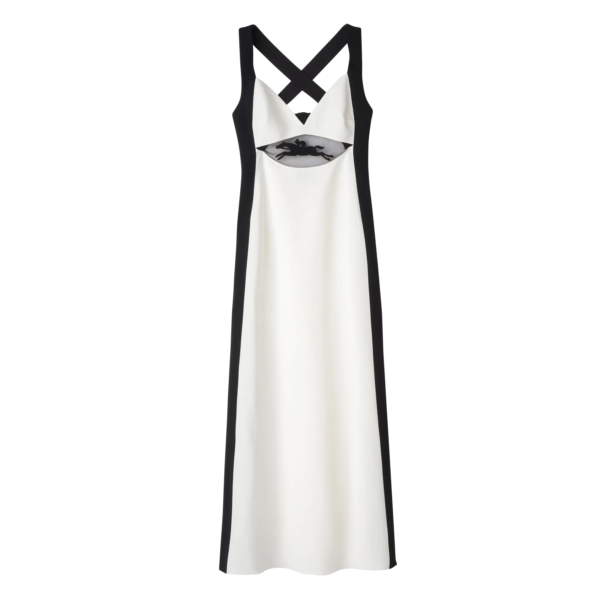 Long dress with belt patch White/Black - Crepe