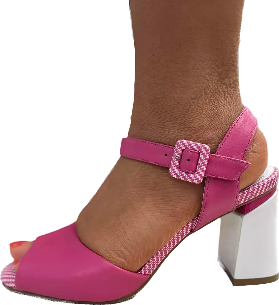 Loretta Vitale Pink and White Block Heel Sandal