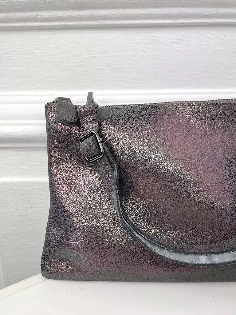 Malissa J Leather Clutch Bag - Pewter