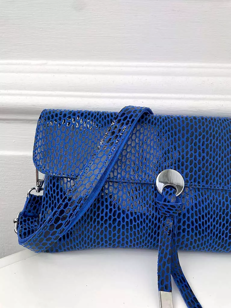 Malissa J Leather Snake Effect Envelope Clutch Bag - Cobalt