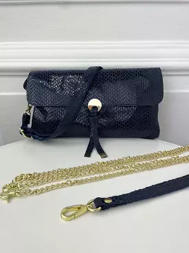 Malissa J Leather Snake Effect Envelope Clutch Bag - Navy