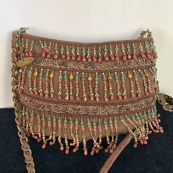 MaryFrancesNWT Brown Suede Beaded Bag with Certification of Mary Frances