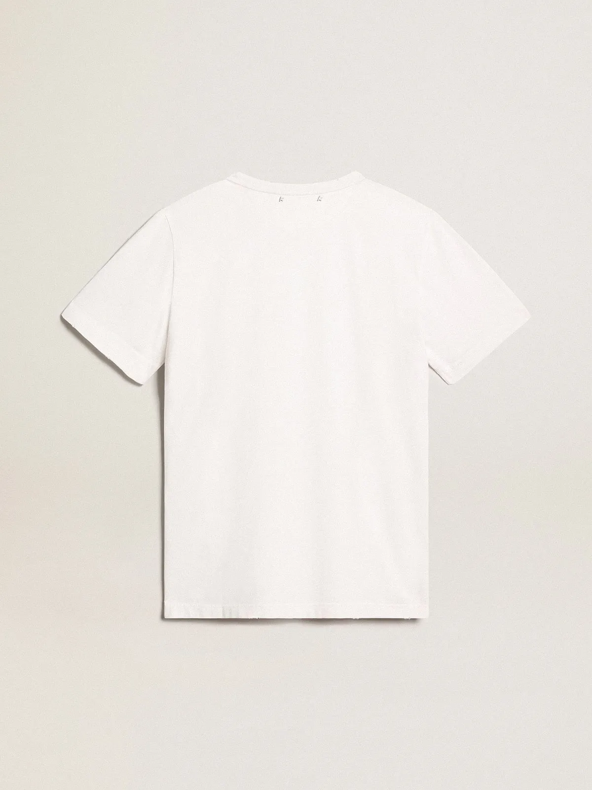 Men's white T-shirt with distressed treatment