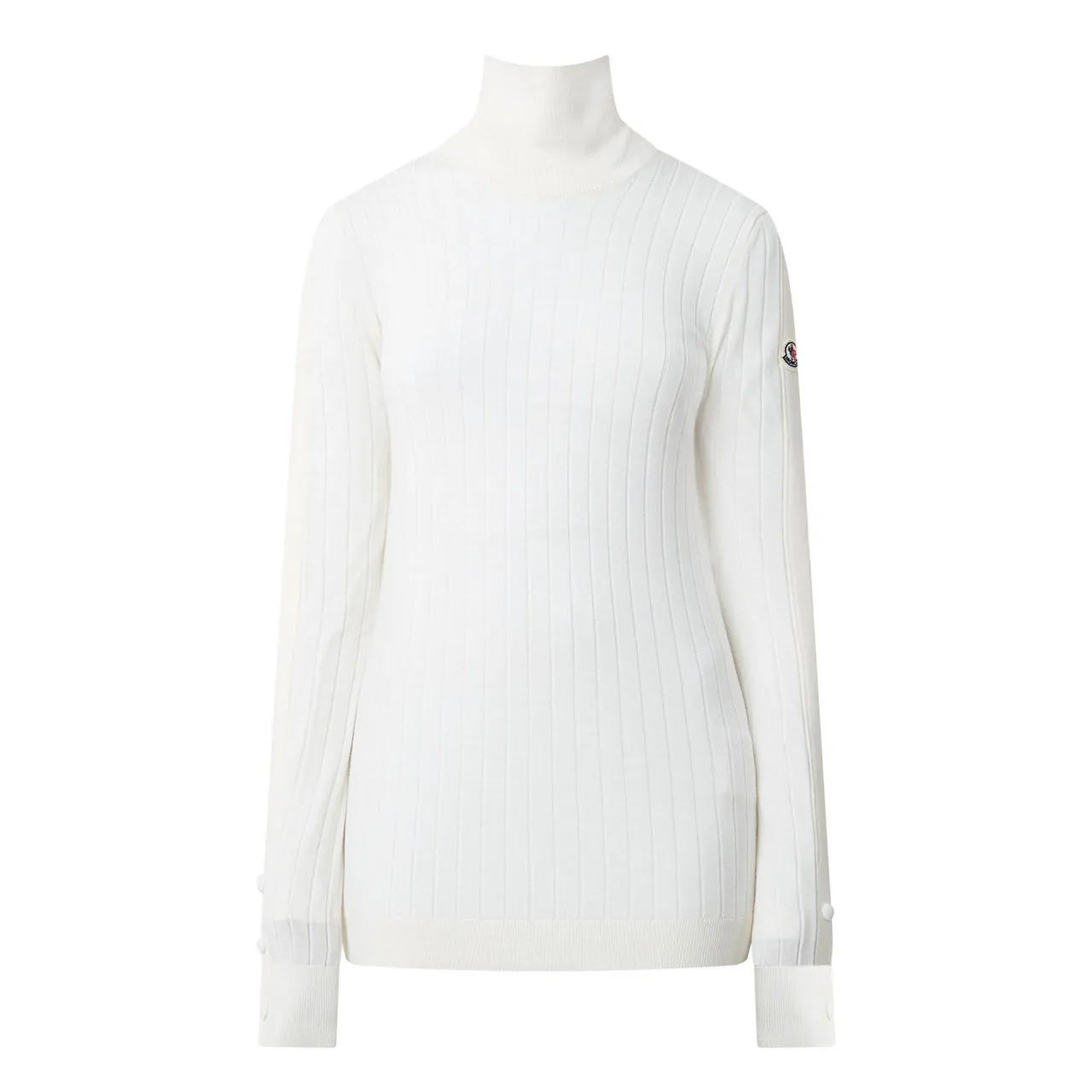 MONCLER Logo Badge Turtleneck Sweater - Natural