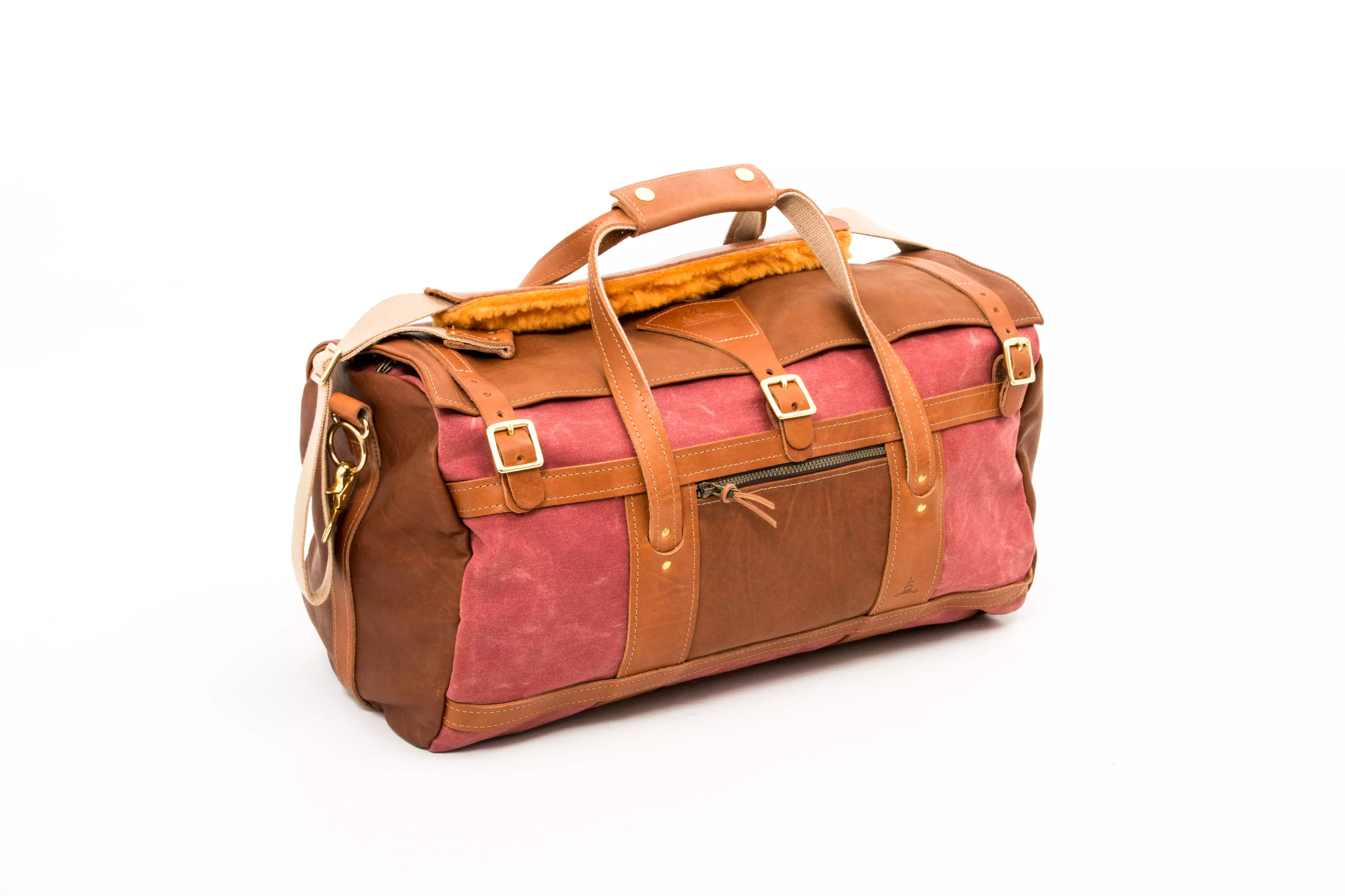 Nantucket Red Tour Style Duffel Bag with Leather Flap and Ends