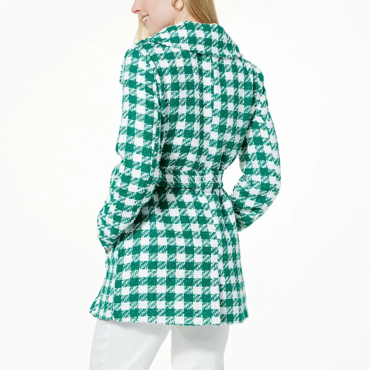      Nina Leonard Belted Houndstooth Coat     