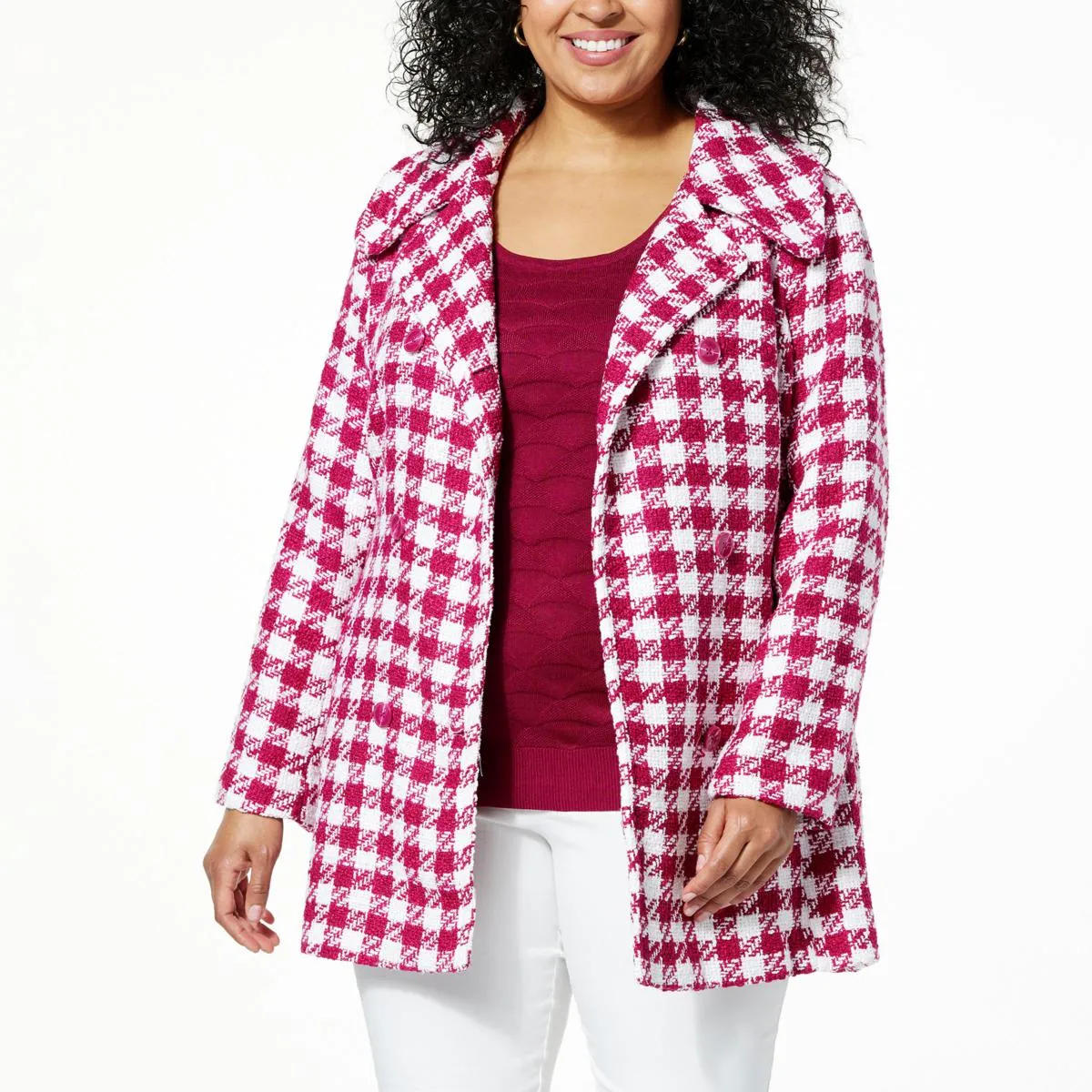      Nina Leonard Belted Houndstooth Coat     