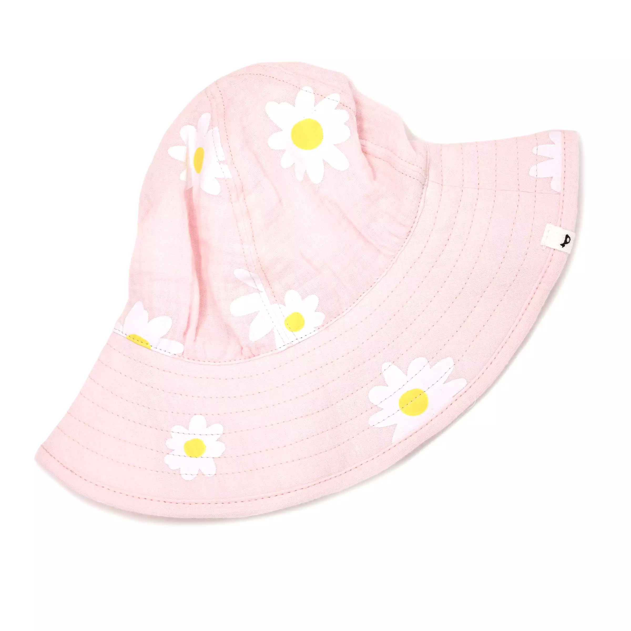 oh baby! Gauze Sun Hat - White Daisies Print - Pale Pink