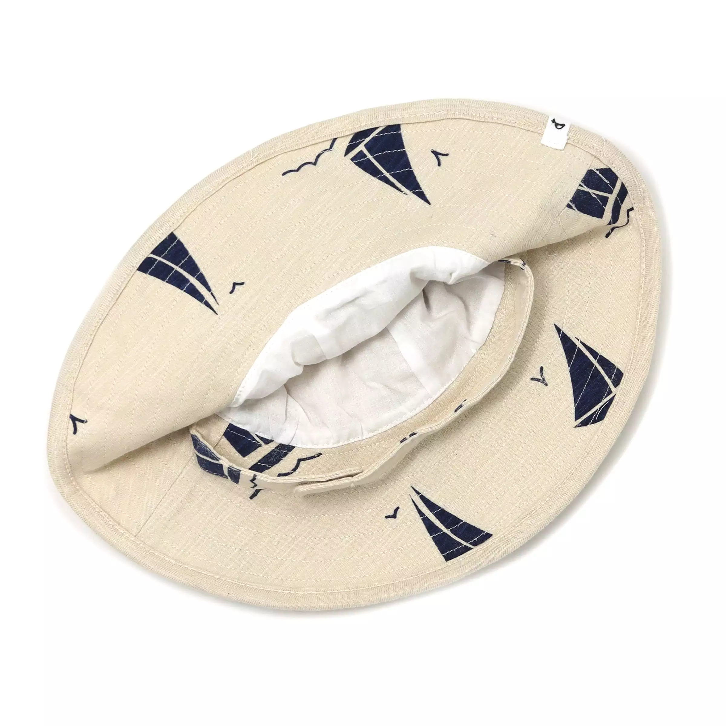 oh baby! Slub Sun Hat - Navy Sailboat Print - Oat