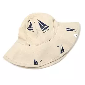 oh baby! Slub Sun Hat - Navy Sailboat Print - Oat